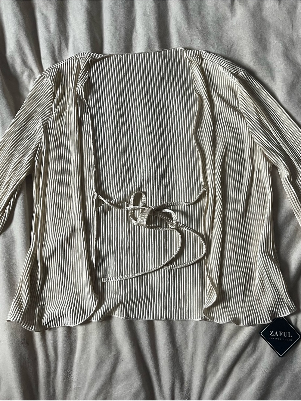 Zaful Cream Ribbed Tie-Back Long Sleeve Tunic